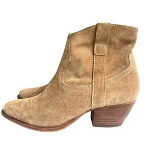 Dolce Vita Suede Western Ankle Boots Tan Brown Size 8 Zip Block Heel